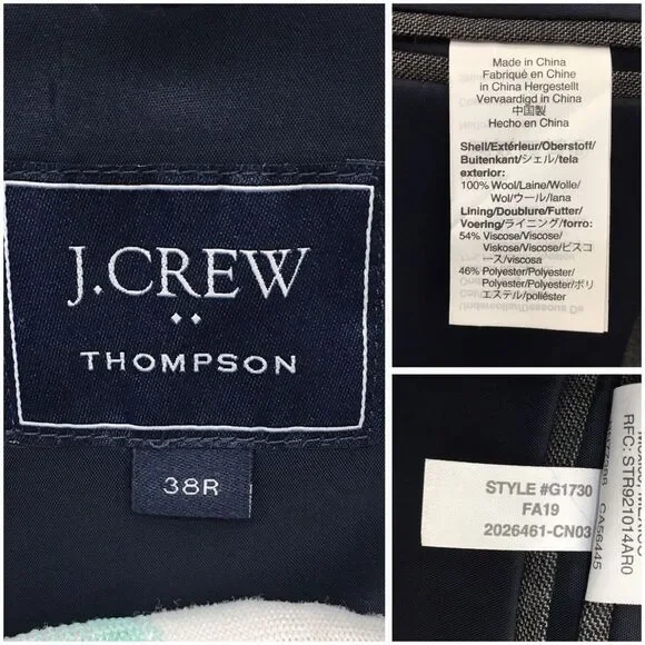J CREW Mens Blazer Sport Coat Casual Jacket Size 38R‎ Gray Wool Suit THOMPSON